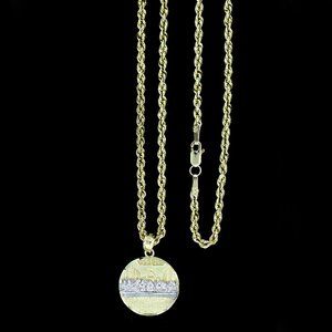 10K Real Gold Rope Chain and Last Supper Pendant Set